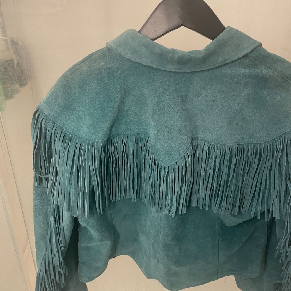 Teal Fringe Suede Jacket M - Picture 3 of 3